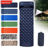 BESTLINK 190X60X5CM TPU Diamond Pattern Foot Pump Inflatable Mattress With Built-In Pillow Portable 