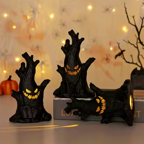 Halloween Decoration Ghost Tree Led Night Glow Ghost Lantern Ghost Face Tree Stump Lantern Festival 
