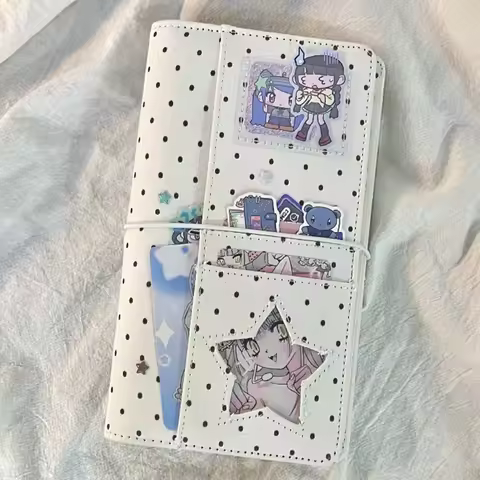 A6 Retro Polka Dot Cloth Binder Notebook 6-Hole Portable Cute Journals For DIY Multi Pocket Notebook