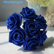 ANHENGXIN Foam Roses 10pcs Blue Roses Bride Bouquet with Glitter Powder Artificial Flowers