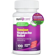Nuvicare Tension Headache Relief Pills with 500mg Acetaminophen and 65mg Caffeine - Non Aspirin Pain