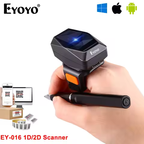 Eyoyo EY-016 Finger Ring Barcode Scanner Mini Wearable 3-in-1 USB Wired & 2.4G Wireless QR Reader fo