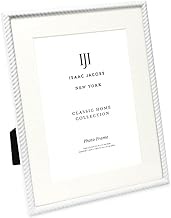 Isaac Jacobs 7x9 (Matted 5x7) White Metal Rope Border Picture Frame, Horizontal & Vertical for Table