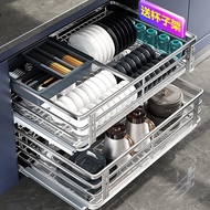 HY@ Ermo Basket Kitchen Cabinet Seasoning304Stainless Steel Double-Layer Drawer Dish Rack Slide Storage House Dish Rack