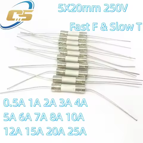 10PCS 5*20mm Fast Break Ceramic Fuse Slow Blow Tube Fuse With a pin 5X20MM 250V 0.5A 1A 2A 3A 4A 5A 
