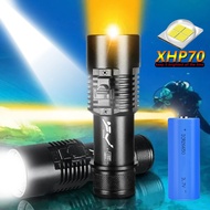 Powerful XHP70 LED Diving Flashlight Professional Underwater IPX8 Waterproof Torch with Hand Rope