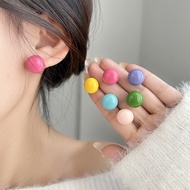 Spring Summer New Style Dopamine Color Candy Silver Needle Earrings Women Korean Simple Ball Earring