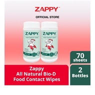 Zappy All Natural Biodegrable Food Contact Canister Wipes 70 Sheets x 2 Bottles