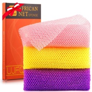 UJFQBH 3 Pieces African Bath Sponge African Net Long Net Bath Sponge Exfoliating Shower Body Scrubbe