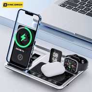 3 In 1ที่ชาร์จไร้สายอย่างเร็ว15W สถานีแท่นชาร์จ Qi สำหรับ iPhone 14 13 12 11 Pro XR X 8 Apple Watch 7 6 AirPods Pro YI YI8