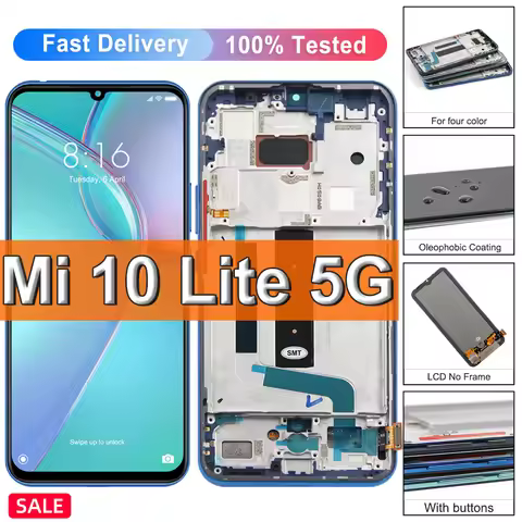 6.57" For Xiaomi Mi 10 Lite 5G LCD Display Touch With Frame For Xiaomi10lite Screen Replacement M200