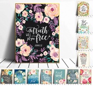 Bible Verses Prints Christian Wall Art Posters Peony Flowers Blessed Quotes Picture Canvas Painting 
