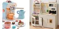 New Modern Play Kitchen for Kids & Kids Coffee Maker Wooden Kit, Toy Kitchen Set with Plenty of Play