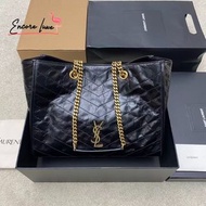 Saint Laurent YSL Niki Shopping Bag, Black Waxed Leather with Gold Chain