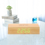 LED Wooden electronic clock Digital display temperature and date wireless charging bamboo clock   Se