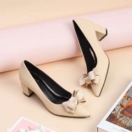 Giày Cao Gót 5cm Đế Vuông Mũi Nhọn Nơ Ấu Pixie P284