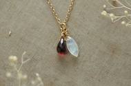 馬眼月光石 紅石榴石 項鍊 14KGF 生日 禮物 小資 聖誕 金色 紅色