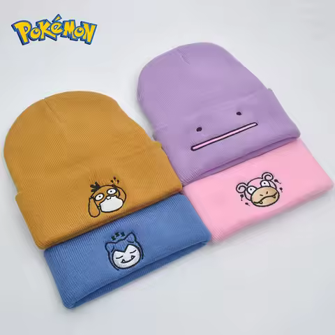 Pokemon Snorlax Ditto Psyduck Beanies Women Winter Warm Hat Anime Solid Color Funny Embroidery Cap F