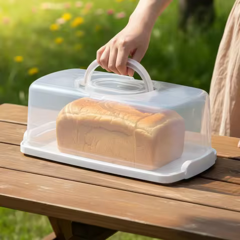 Transparent Loaf Cake Box with Handle Bread Storage Container Reusable Pastry Keeper for Baking Buff