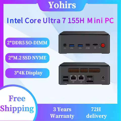 AI Mini PC Intel Ultra9 185H 16Cores Ultra7 155H 2DDR5 M.2 NVMe SSD Dual LAN Windows 11 HD2.0 DP1.4 
