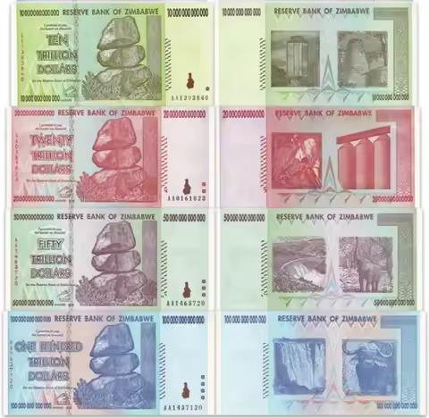 2008 ZIMBABWE 10 20 50 100 TRILLION Original Notes UNC PMG