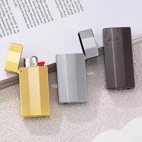 Zinc Alloy Lighter Case For Bic J5 Mini Lighter Vintage Lighter Holder Creative Flip Cover Protectiv