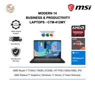 MSI Modern 14 C7M-412MY 14" FHD Laptop Classic Black ( Ryzen 7 7730U, 16GB, 512GB SSD, ATI, W11, HS 