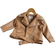 HUANGHU Store "2024 Malaysia Kids' Fashionable Leather Jackets for Boys and Girls | Short Motorcycle Coats in New Autumn Collection"