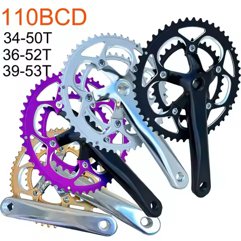 50/34T 52/36T 53/39T 110 BCD Double disc Road Bike Crankset Square Taper Crank Arm 110BCD Sprocket F