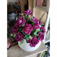 bunga mawar bludru artificial pot bola//bunga mawar artificial bludru