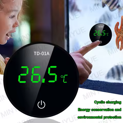 MINYUE Aquarium Thermometer LCD Digital External Thermometer Charging Type-C Fish Tank Mini Thermome