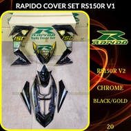 RAPIDO BODY COVER SET RS150R RS150 V2 V3 CHROME STICKER (20) - BLACK/GOLD (STICKER TANAM/AIRBRUSH) COVERSET