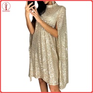 fulaide Glitter Party Dress Loose Turtleneck Sequin Spring Autumn Hollow Out Lady Dress for Cocktail