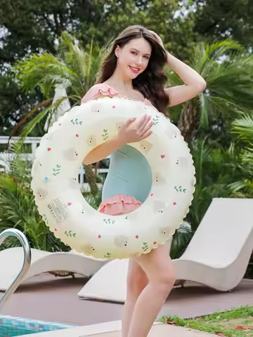 1PC Inflatable pool floats, retro bear-shaped swim rings, safety-rated pool floats, for outdoor and 