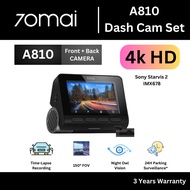 70mai Dash Cam 4K A810 Sony Starvis 2 IMX678 Dual Channel HDR FRONT+BACK | With GPS ADAS