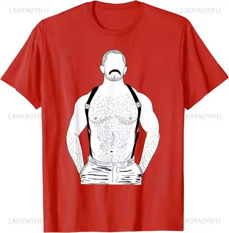 Gay Leather Gay Daddy Man Bear Kink Fetish BDSM Gay Mustache Printed T-shirt Woman Man Unisex Adult 