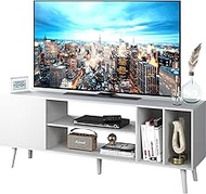 Yusong TV Stand for 55/65 inch TV, Mid Century Modern TV Console Table, Media Entertainment Center with Storage for Living Room Bedroom, Wood TV Cabinet, Oak White