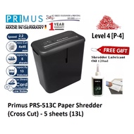 Primus PRS-513C Paper Shredder (Cross Cut) - 5 sheets (13L) Paper Shredder, Shredder Machine, Office Automation