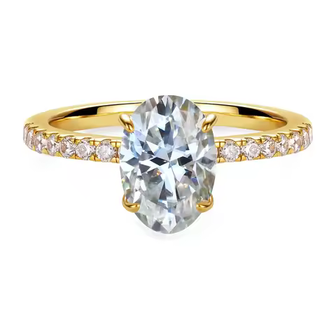 Shiny Oval Moissanite Ring 2ct Laboratory Diamond 18K Gold Plated S925 Silver Women Wedding Engageme