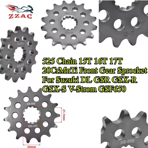 525 Chain 15T 16T 17T 20CrMnTi Front Gear Sprocket For Suzuki DL 650 1000 1050 GSR GSX-R GSX-S 600 7