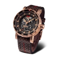 Vostok Europe Skeleton Dial Brown Leather &amp; Silicone Strap Men Watch NH72-571B648-SL