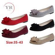 Plus Size 35-43 Women Suede Slip-On Wedding Shoes Office Casual Bow Flats Shoes