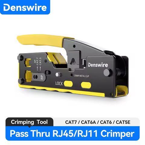 Denswire Pass Thru RJ45 Crimper Tool, Ethernet Crimping Tool for Cat8/7/6A/6/5E 8P 6P RJ11 RJ45 Conn