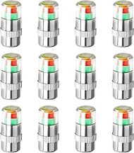 12 PCS Tire Pressure Monitor Valve Stem Caps, 2.4 Bar 36PSI Pressure Monitor Stem Covers with 3-Colo