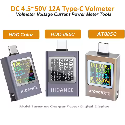 DC 4.5~50V 12A HDC-085C/AT085C Type-C Volmeter Multi-Function Charger Tester Digital Display Voltage
