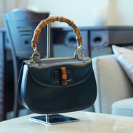 【二手精品】Gucci Bamboo 竹節包 手提包 黑色皮革 經典