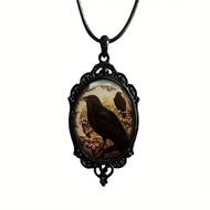 Gothic Crow Cross Necklace Gothic Witch Black Cat Forest Glass Pendant Necklace 91926