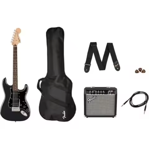 Squier Affinity Series Stratocaster Packs Electric Guitar for beginners, alder body, black finish, i