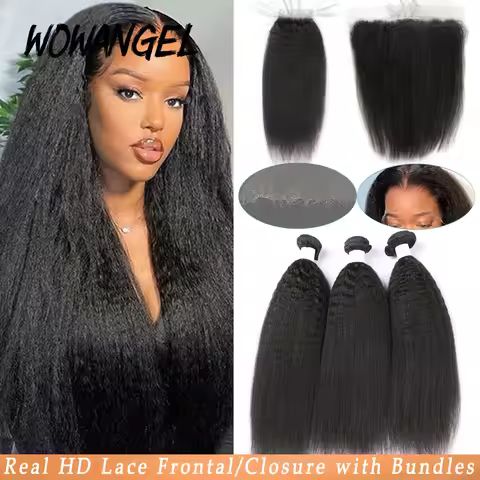 32 inch 5x5/6x6/13x4/13x6 HD Lace Frontal With Bundles Kinky Straight Yaki Human Hair Hair Melt Skin