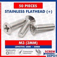 [HOT KJWGHHOSGHD 546] 50/10PCS SS Flat Head M3 ( 3mm ) Stainless Flathead Bolt Counter Sunk JF Screw Depot